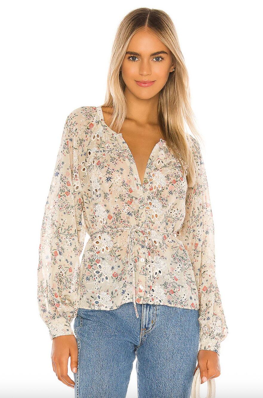 Tularosa Floral Button Up Eliza Top w/ Waist Tie Size S Boho Cottagecore Peasant